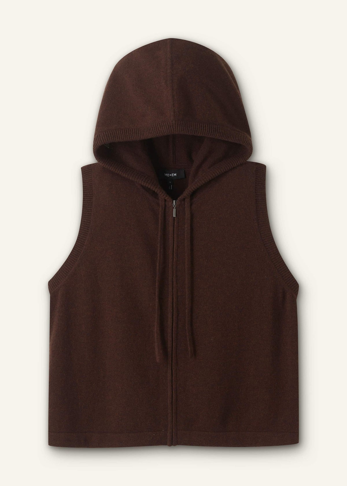 Brown Cashmere Sleeveless Relaxed Zip Hoodie | ME+EM Clothing