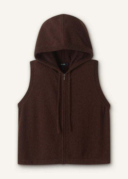 Brown Cashmere Sleeveless Relaxed Zip Hoodie | ME+EM Clothing