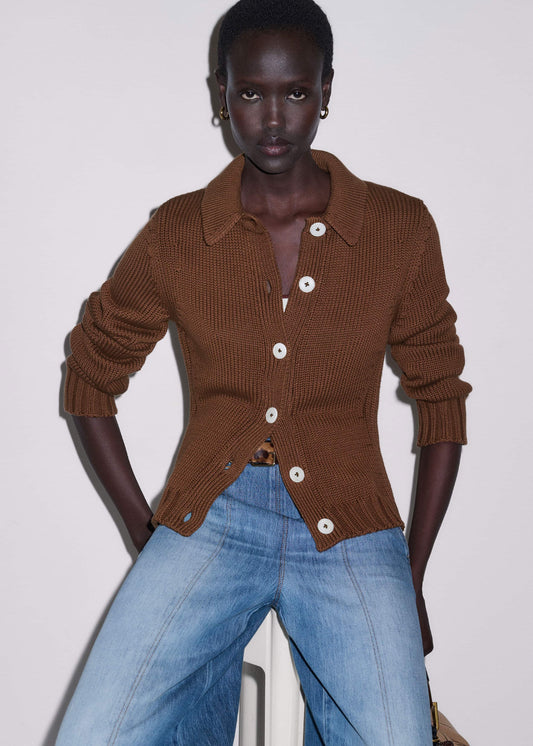 Brown Slim Collared Cardigan | ME+EM Clothing