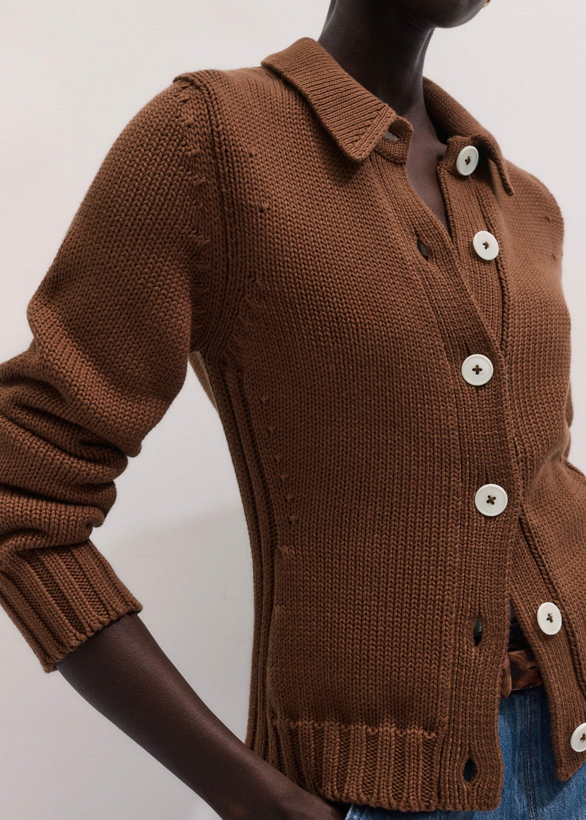 Brown Slim Collared Cardigan | ME+EM Clothing