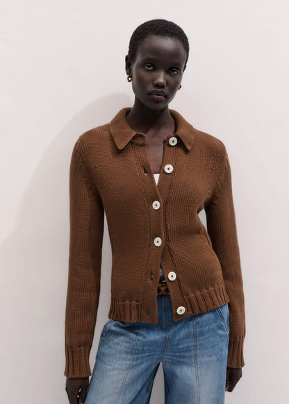 Brown Slim Collared Cardigan | ME+EM Clothing