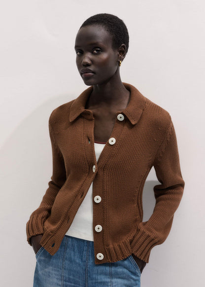 Brown Slim Collared Cardigan | ME+EM Clothing