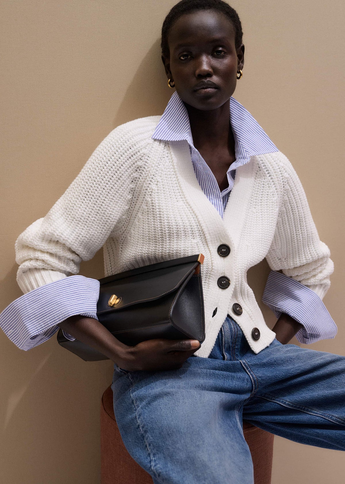White Chunky Raglan Relaxed Weekend Cardigan | ME+EM Clothing