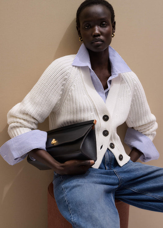 White Chunky Raglan Relaxed Weekend Cardigan | ME+EM Clothing