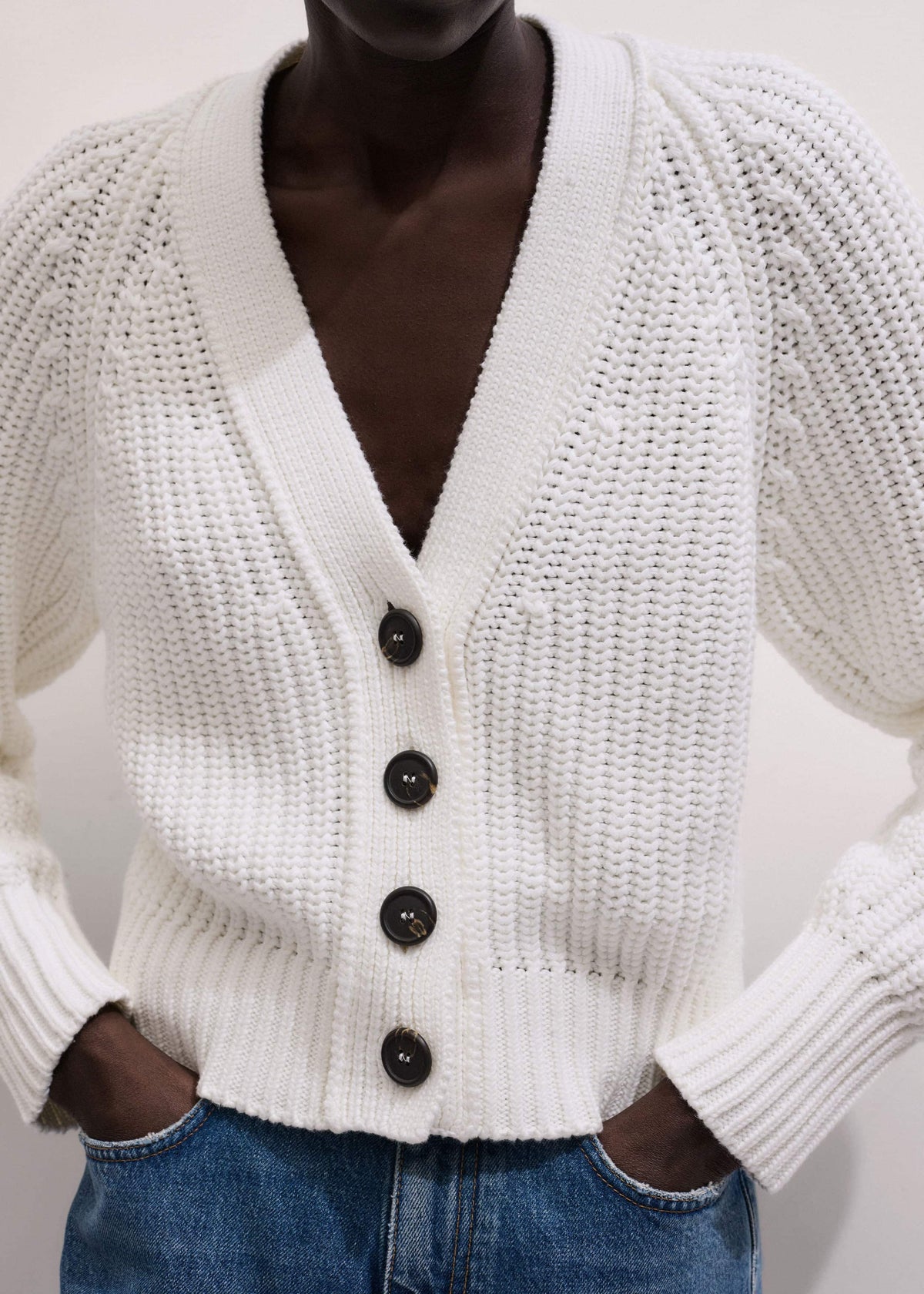 White Chunky Raglan Relaxed Weekend Cardigan | ME+EM Clothing