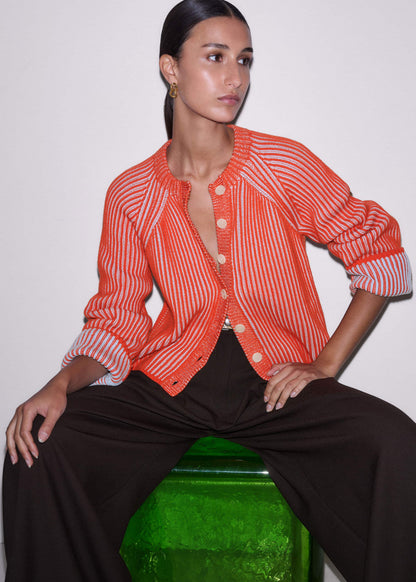 Orange Contrast Rib Straight Cardigan | ME+EM Clothing