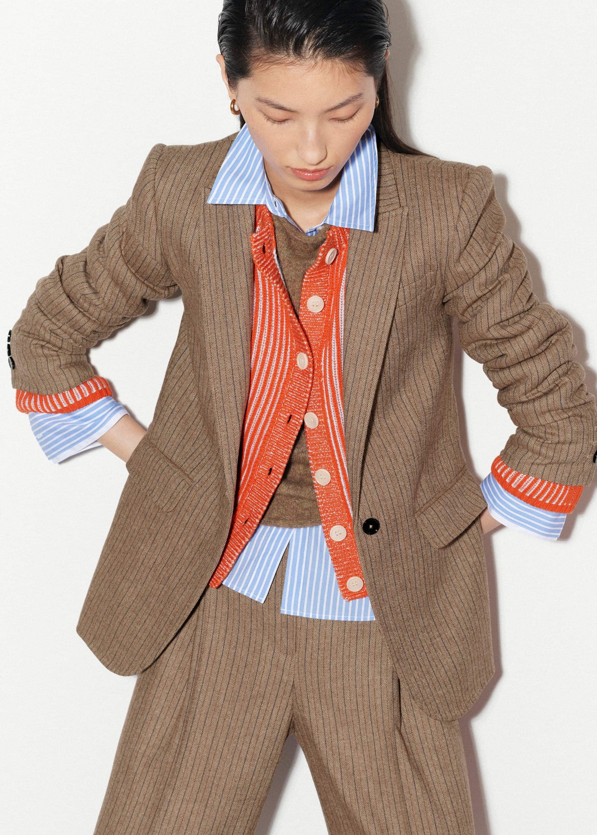 Orange Contrast Rib Straight Cardigan | ME+EM Clothing