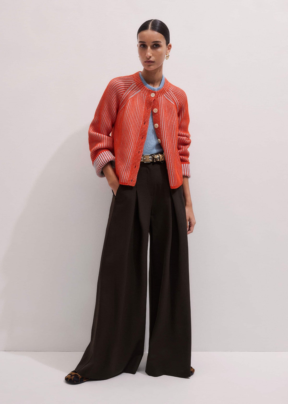 Orange Contrast Rib Straight Cardigan | ME+EM Clothing