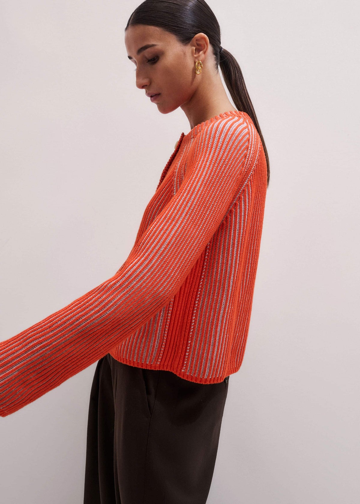 Orange Contrast Rib Straight Cardigan | ME+EM Clothing