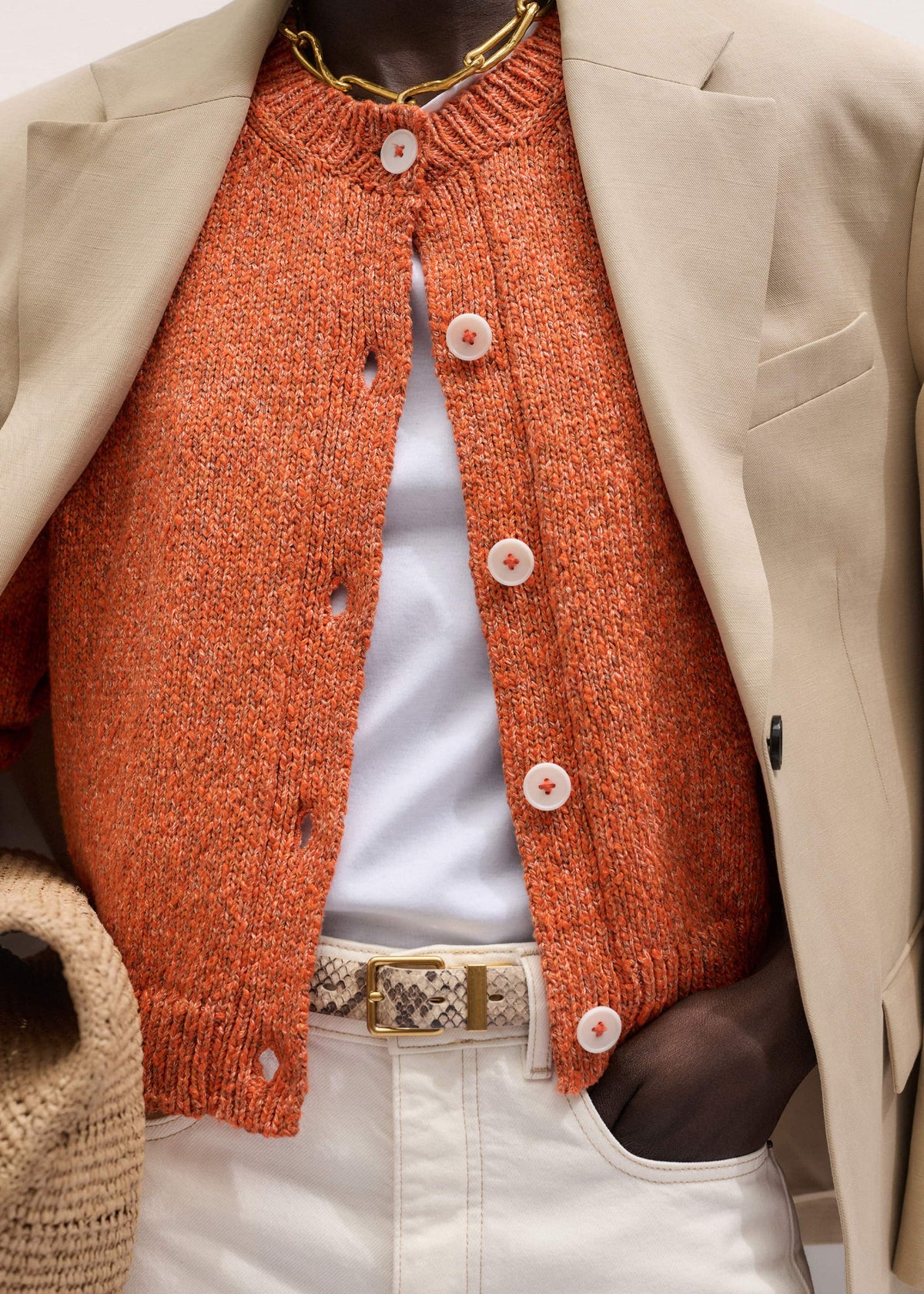 Orange Relaxed Crew Cardigan | ME+EM Clothing