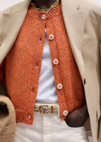 Orange Relaxed Crew Cardigan | ME+EM Clothing