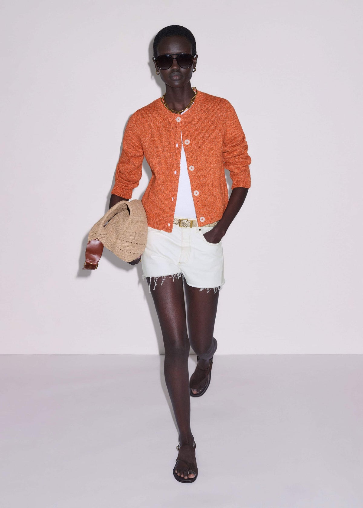 Orange Relaxed Crew Cardigan | ME+EM Clothing