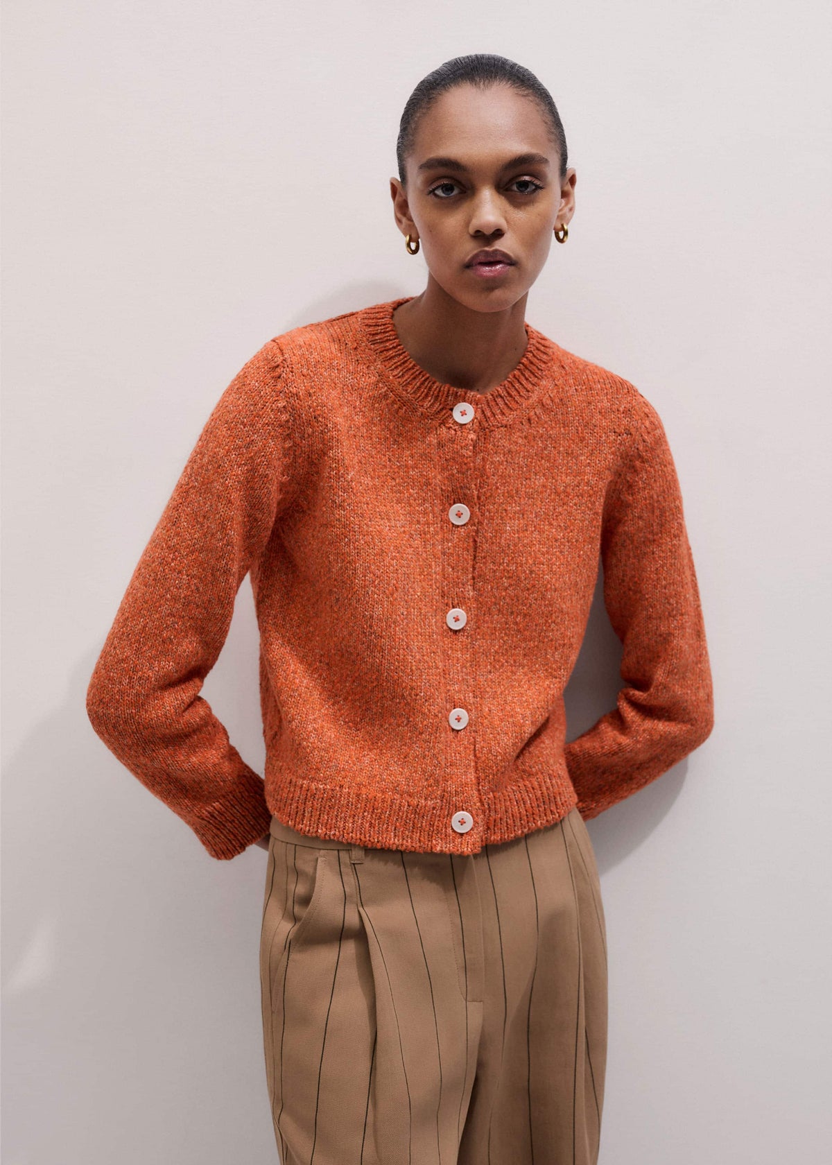Orange Relaxed Crew Cardigan | ME+EM Clothing