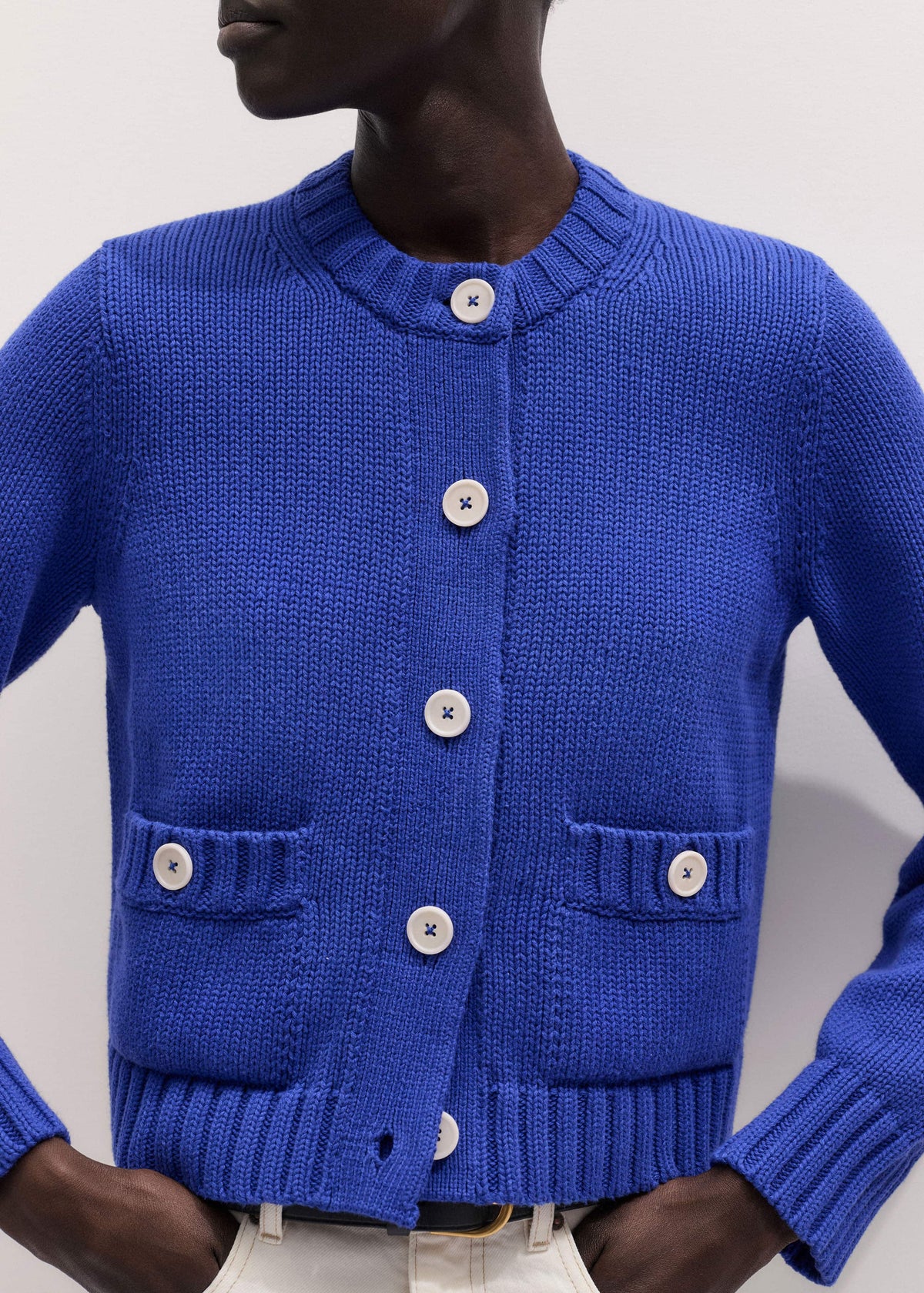 Deep Blue Straight Crop Cardigan | ME+EM Clothing
