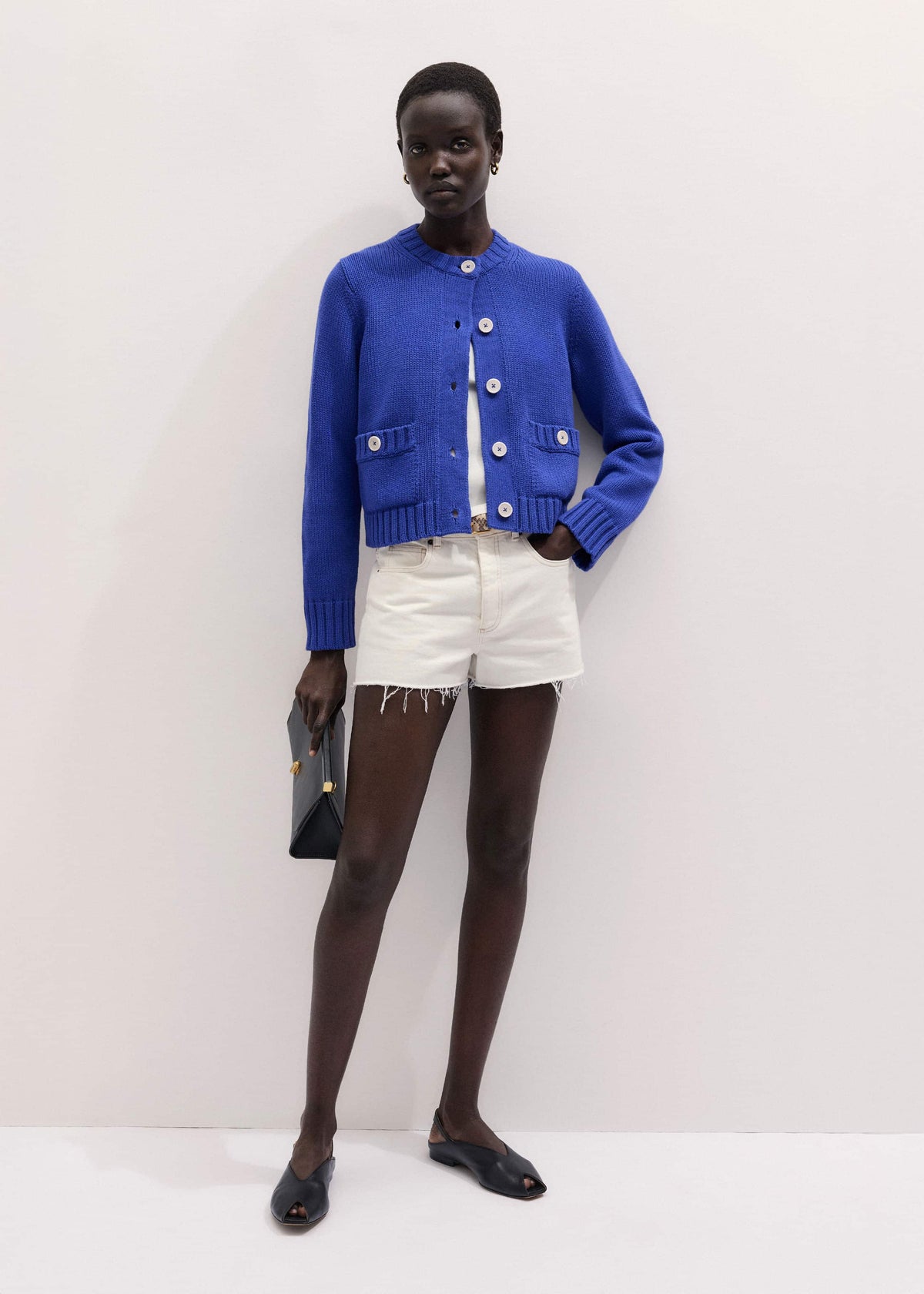 Deep Blue Straight Crop Cardigan | ME+EM Clothing