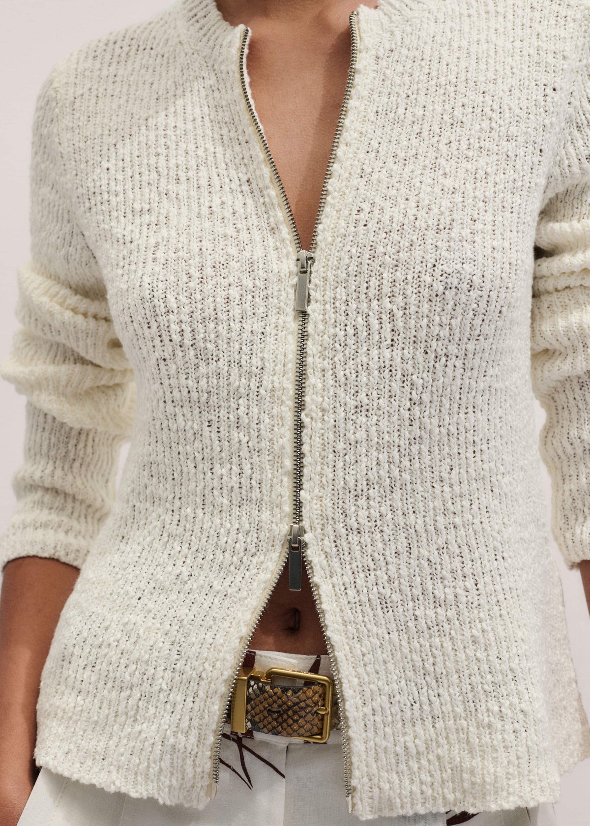 Cream Double Zip Cardigan | ME+EM Clothing