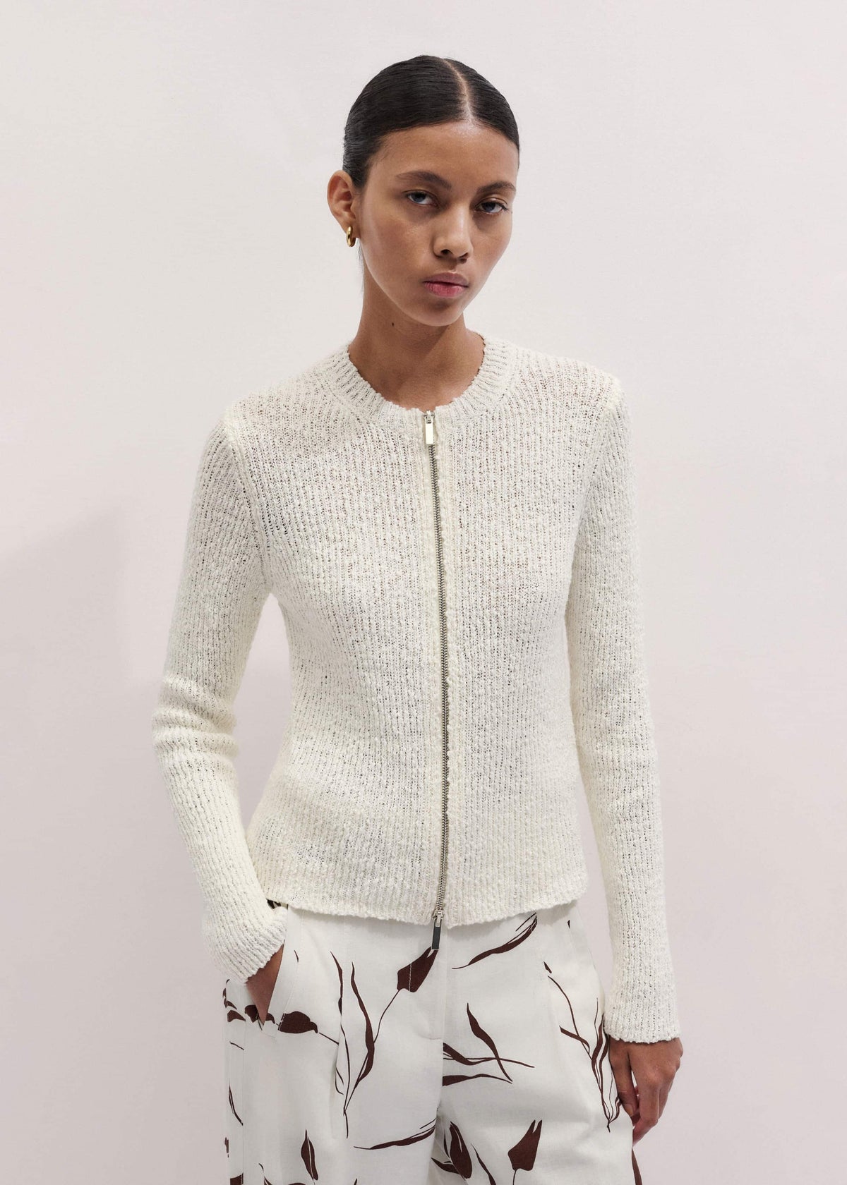 Cream Double Zip Cardigan | ME+EM Clothing