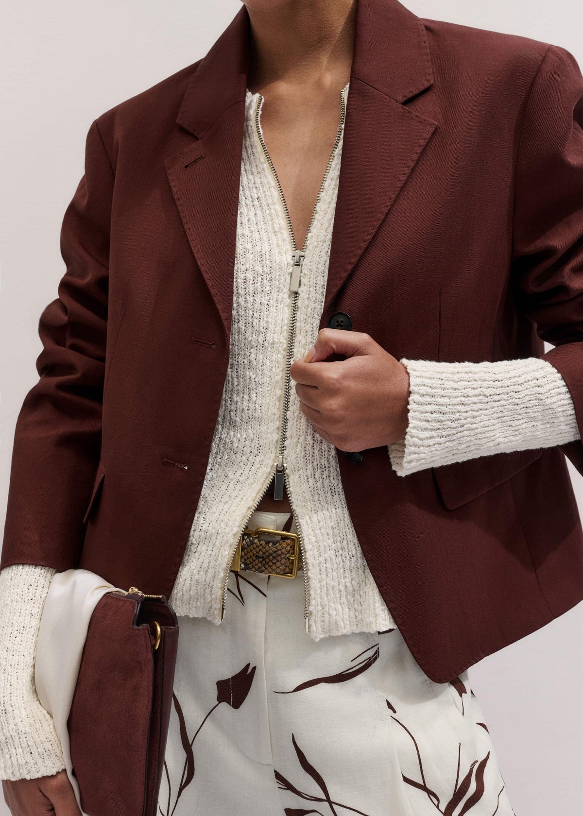 Cream Double Zip Cardigan | ME+EM Clothing