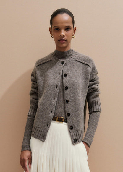 Brown Cashmere Relaxed Saddle Shoulder Cardigan | ME+EM Clothing