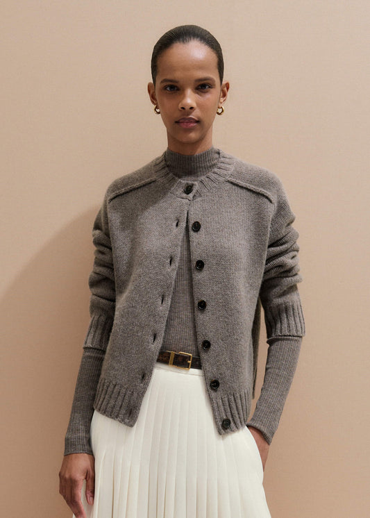 Brown Cashmere Relaxed Saddle Shoulder Cardigan | ME+EM Clothing