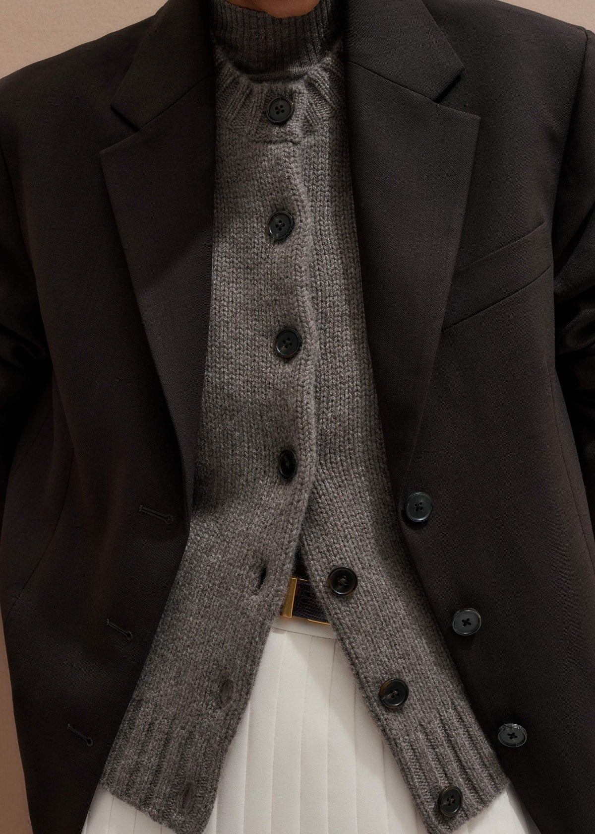 Brown Cashmere Relaxed Saddle Shoulder Cardigan | ME+EM Clothing