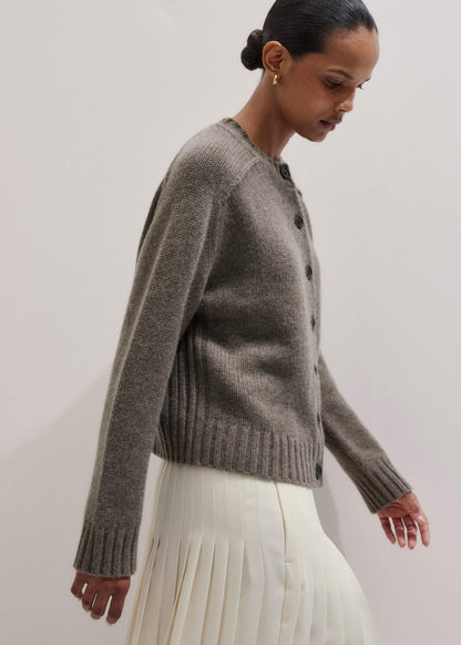 Brown Cashmere Relaxed Saddle Shoulder Cardigan | ME+EM Clothing