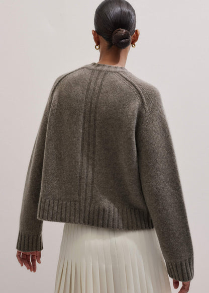 Brown Cashmere Relaxed Saddle Shoulder Cardigan | ME+EM Clothing