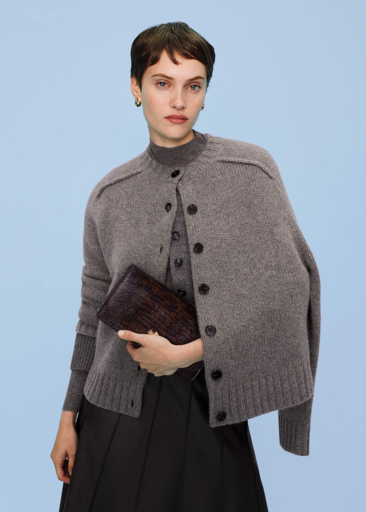Brown Cashmere Relaxed Saddle Shoulder Cardigan | ME+EM Clothing