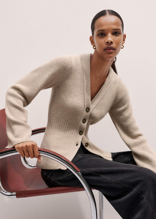 Brown Merino Cashmere Contour Cardigan | ME+EM Clothing