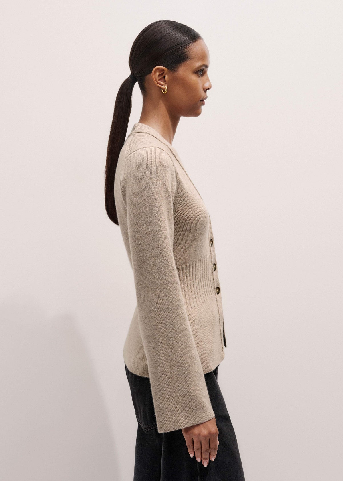 Brown Merino Cashmere Contour Cardigan | ME+EM Clothing