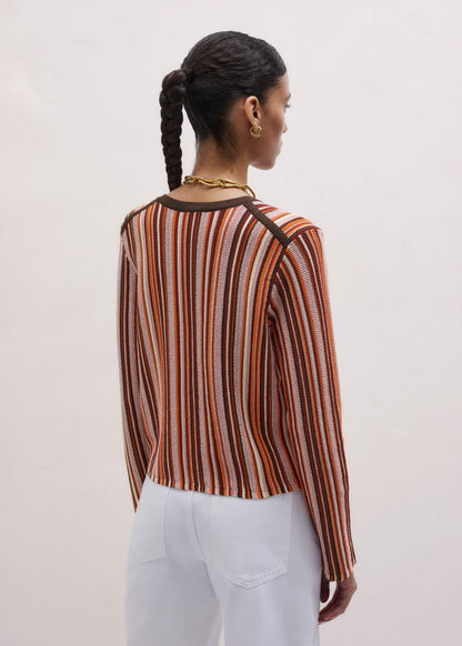 Cinnamon Brown Metallic Stripe Cardigan | ME+EM Clothing