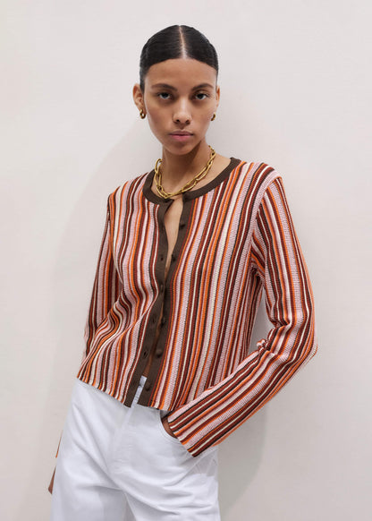 Cinnamon Brown Metallic Stripe Cardigan | ME+EM Clothing