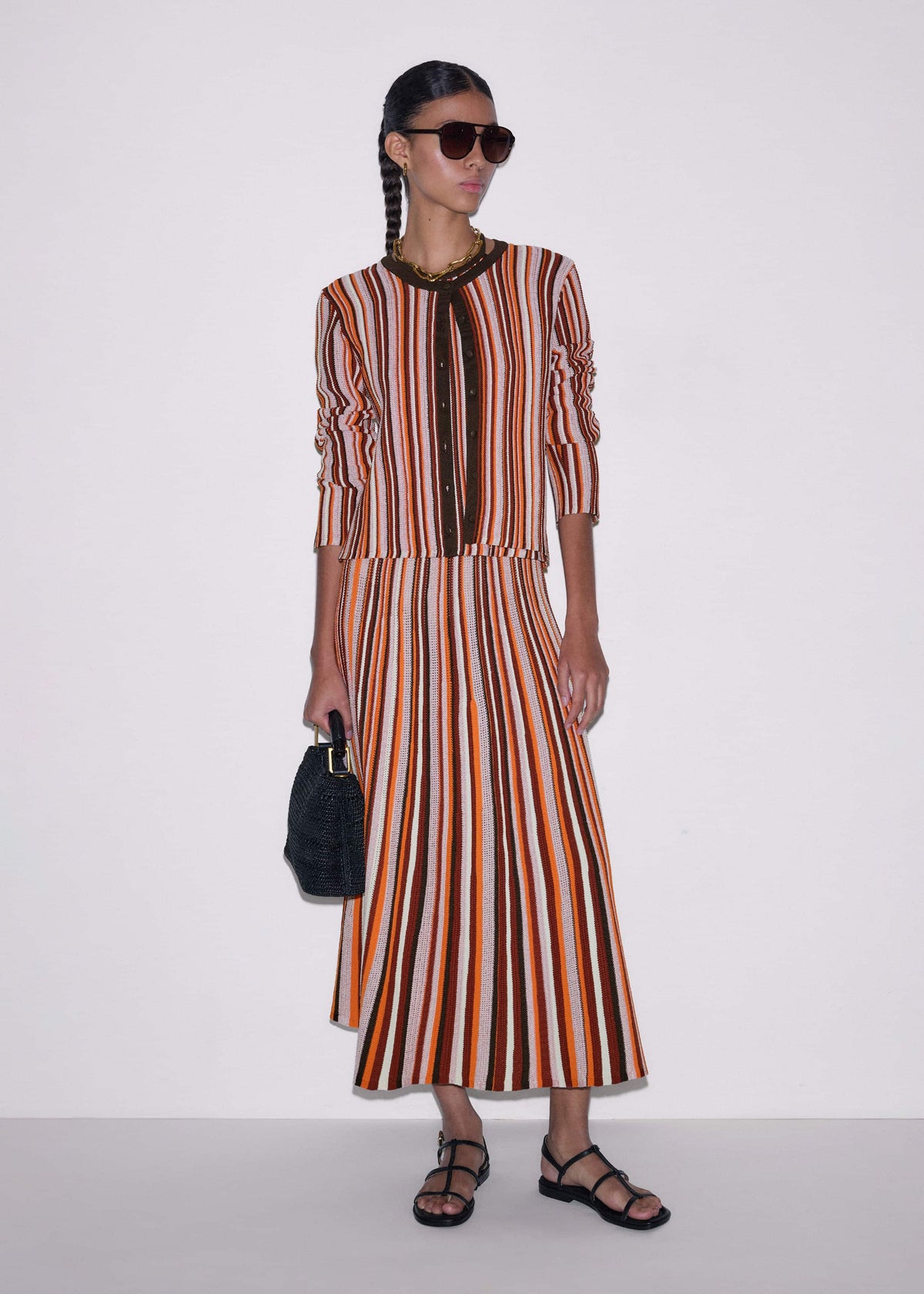 Cinnamon Brown Metallic Stripe Cardigan | ME+EM Clothing