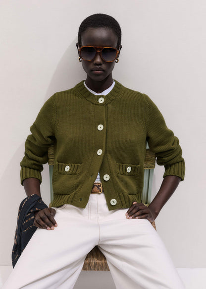 Olive Green Straight Crop Cardigan | ME+EM Clothing