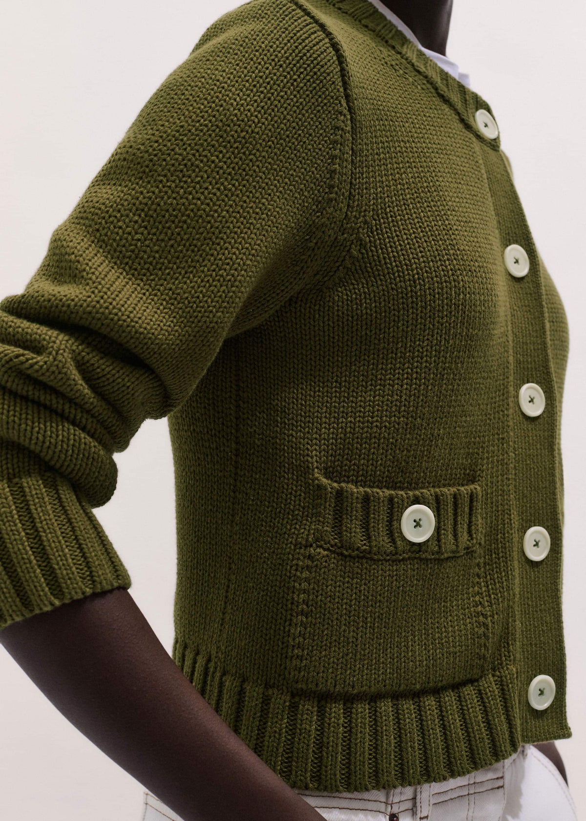 Olive Green Straight Crop Cardigan | ME+EM Clothing