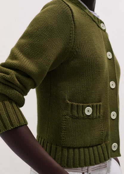 Olive Green Straight Crop Cardigan | ME+EM Clothing