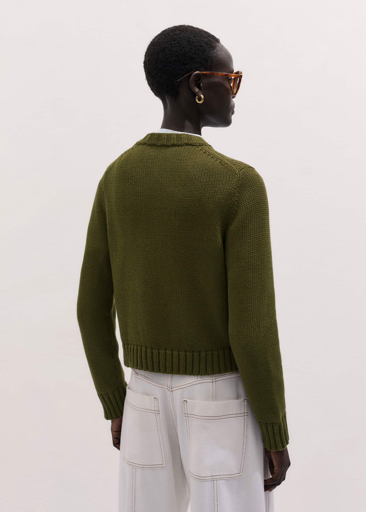 Olive Green Straight Crop Cardigan | ME+EM Clothing