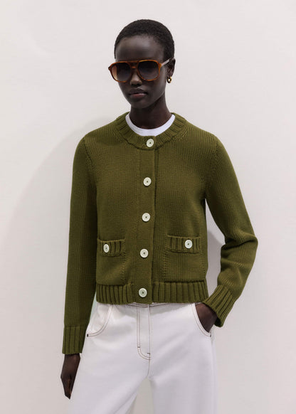 Olive Green Straight Crop Cardigan | ME+EM Clothing