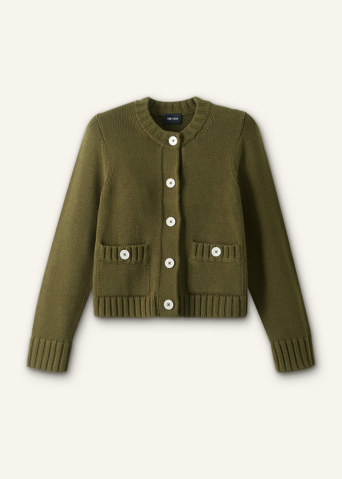 Olive Green Straight Crop Cardigan | ME+EM Clothing