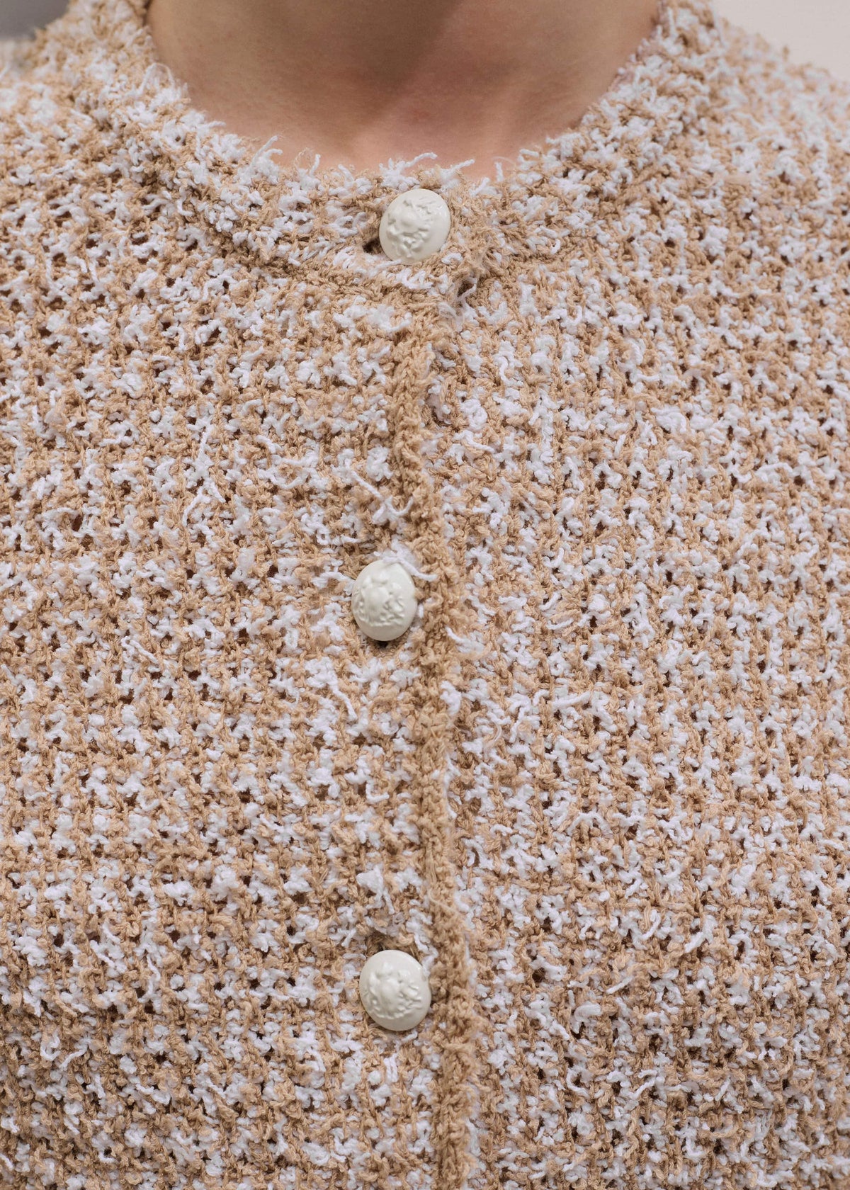 Cream Tweed Knit Pouf Shoulder Textured Crop Jacket | ME+EM Clothing