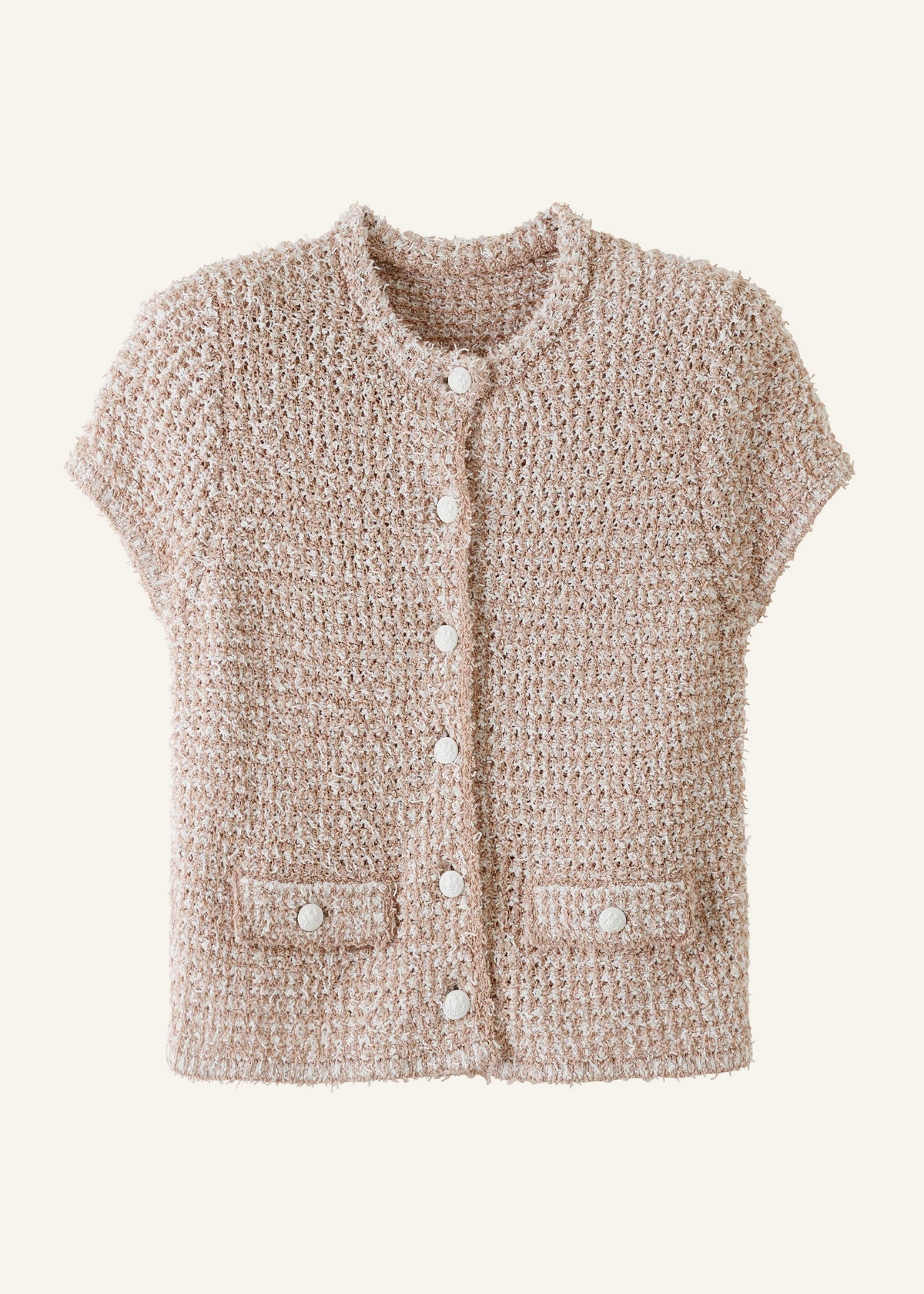 Cream Tweed Knit Pouf Shoulder Textured Crop Jacket | ME+EM Clothing