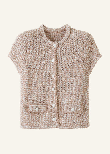 Cream Tweed Knit Pouf Shoulder Textured Crop Jacket | ME+EM Clothing