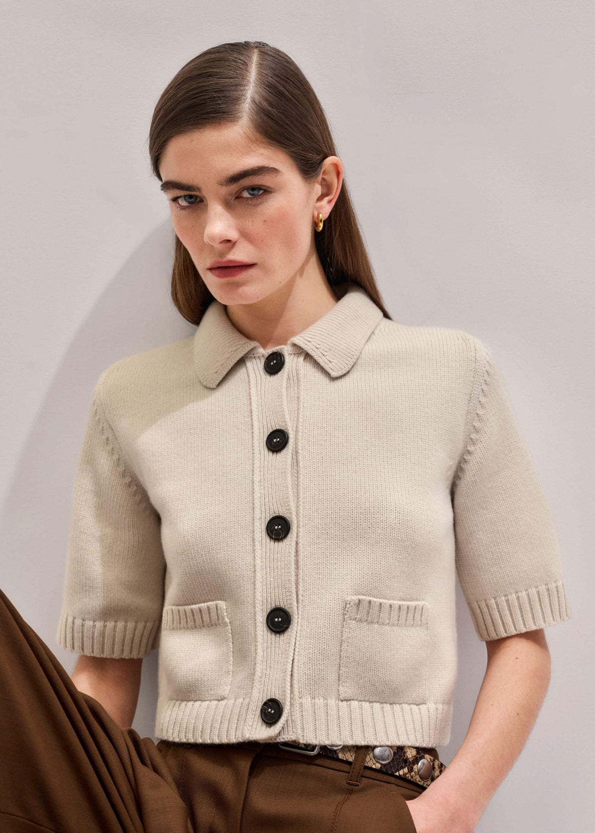 Cream Merino Cashmere Cropped Knit Jacket | ME+EM Clothing