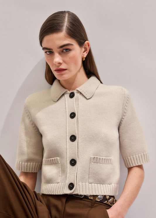 Cream Merino Cashmere Cropped Knit Jacket | ME+EM Clothing