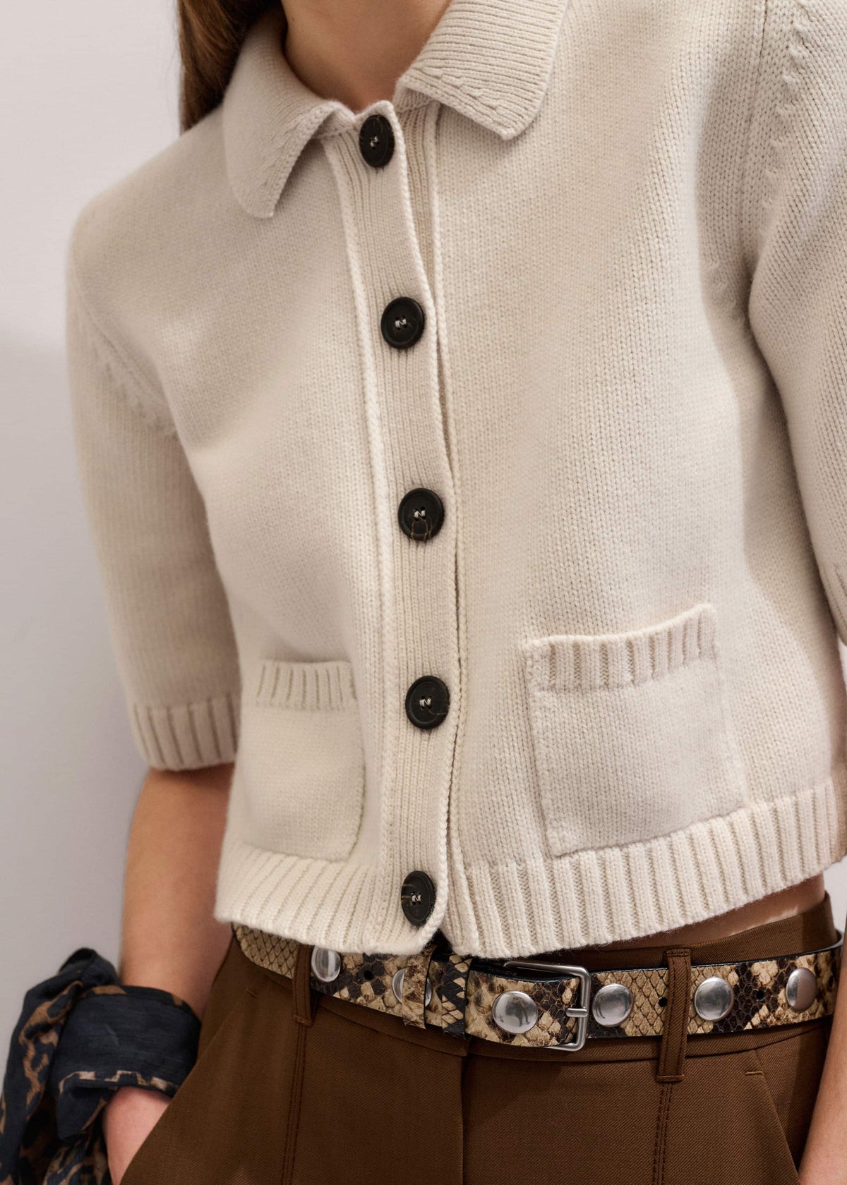 Cream Merino Cashmere Cropped Knit Jacket | ME+EM Clothing