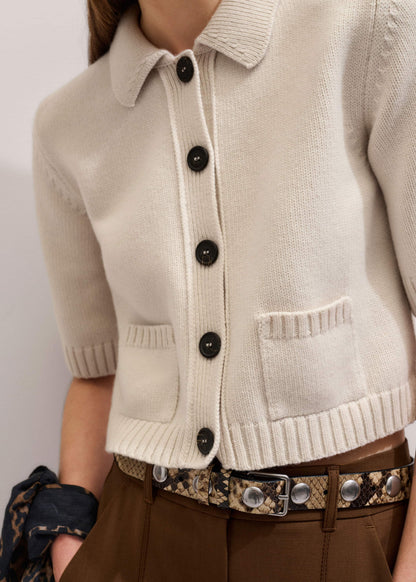 Cream Merino Cashmere Cropped Knit Jacket | ME+EM Clothing