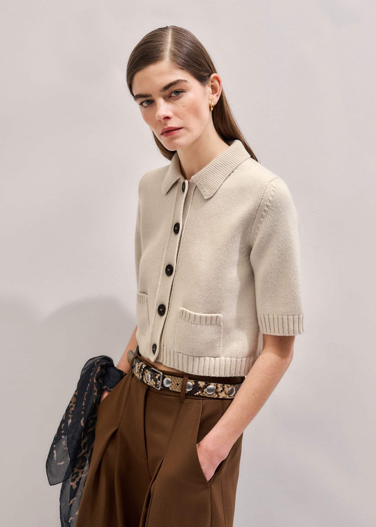 Cream Merino Cashmere Cropped Knit Jacket | ME+EM Clothing