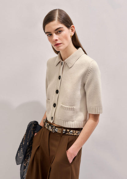 Cream Merino Cashmere Cropped Knit Jacket | ME+EM Clothing