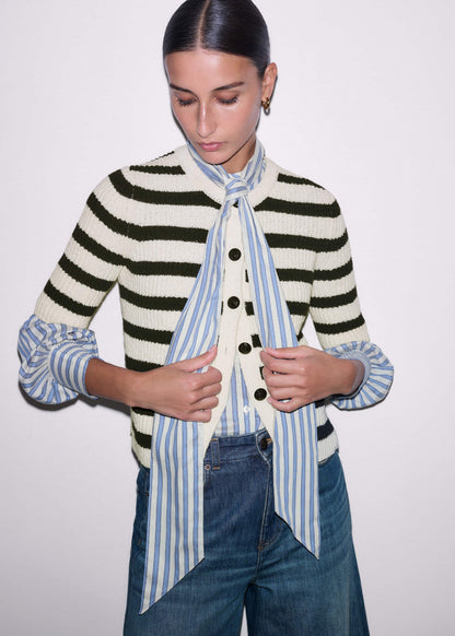 Cream Bouclé Stripe Short Sleeve Cardigan | ME+EM Clothing