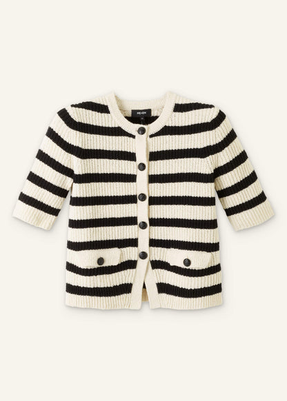 Cream Bouclé Stripe Short Sleeve Cardigan | ME+EM Clothing